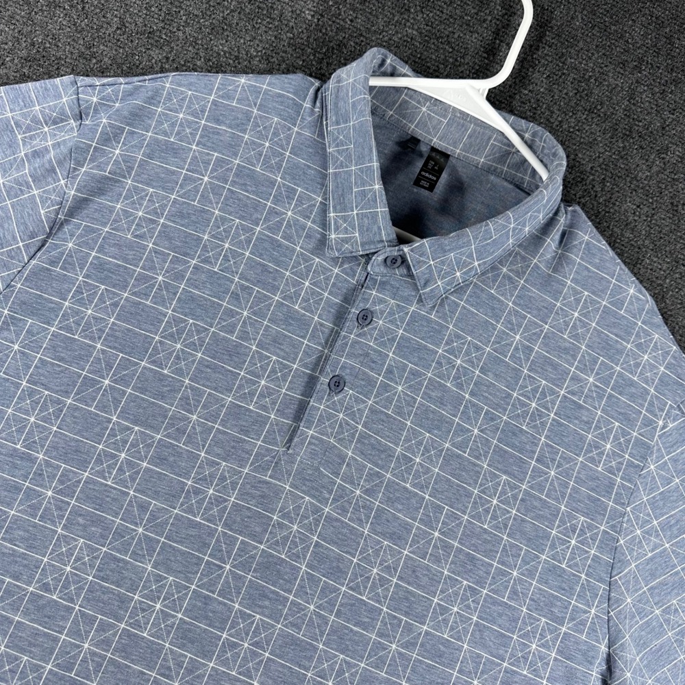 Adidas Polo Shirt Mens 2XL XXL Blue Geometric Grid Golf Performance IU4425